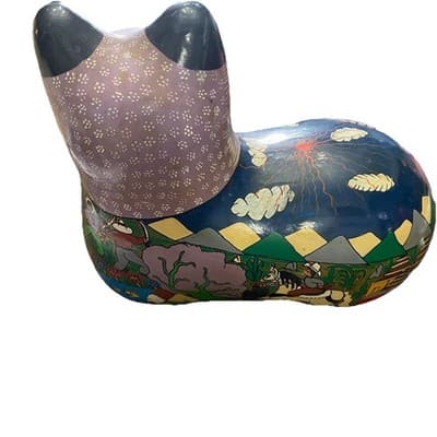 Large Vintage Mexico Tonalá Terracotta Cat Figurine Hand Painted Folk Art 9X8X4 - Thumbnail 9