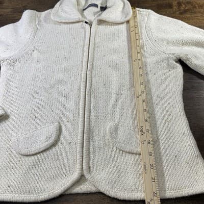 Liz Claiborne Cotton Blend Ivory Full Zip Cardigan Sz L Classic Luxury Old Money - Thumbnail 4