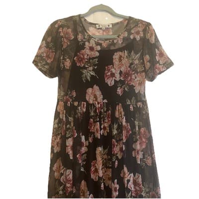 Wilde Dark Fairy Floral Mesh Dress With Lining Romantic Sz Med