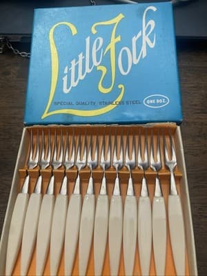 Little Forks Set Of 12 Japan Stainless Steel Cocktail Appetizer Forks 1950s MCM - Thumbnail 2