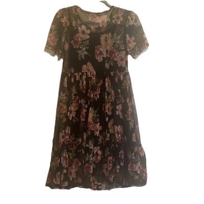 Wilde Dark Fairy Floral Mesh Dress With Lining Romantic Sz Med - Thumbnail 3