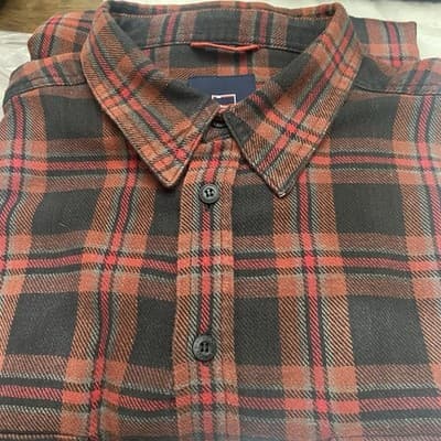 Bugle Boy Shirt Mens Large Flannel Plaid Gray Red Long Sleeve Button Up Pockets - Thumbnail 3