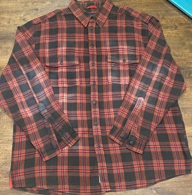 Bugle Boy Shirt Mens Large Flannel Plaid Gray Red Long Sleeve Button Up Pockets - Thumbnail 4