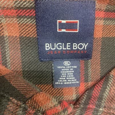 Bugle Boy Shirt Mens Large Flannel Plaid Gray Red Long Sleeve Button Up Pockets - Thumbnail 5