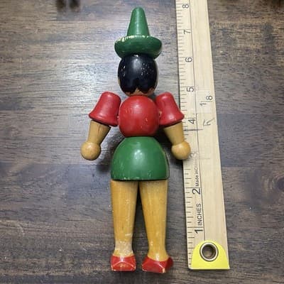 Italian 1950 Pinocchio Wooden Figurine Set of5 Handcrafted Lathe Turned Folk Art - Thumbnail 5