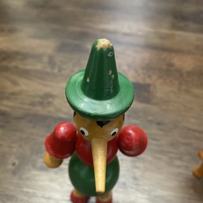 Italian 1950 Pinocchio Wooden Figurine Set of5 Handcrafted Lathe Turned Folk Art - Thumbnail 3