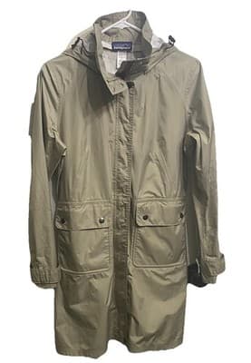 Patagonia Womenspl Khaki Hooded Rain Coat Lightweight windbreaker Outdoor Size S