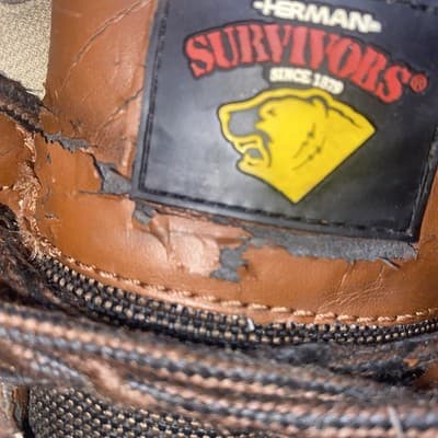 Heavy Duty Thrashed Waterproof Leather Lug Sole Work Boots Sz 9.5 - Thumbnail 15