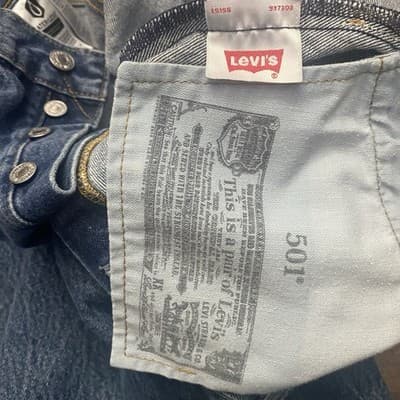 Levis Jeans Button Fly Blue 501 Jeans Mens Straight Leg Size 38x30 - Thumbnail 6
