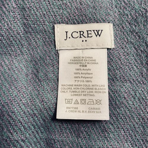 J Crew Scarf Shawl Wrap Pink Green Lavender Plaid Fringe 80x24 Soft 100% Acrylic - Thumbnail 4