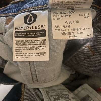 Levis Jeans Button Fly Blue 501 Jeans Mens Straight Leg Size 38x30 - Thumbnail 8