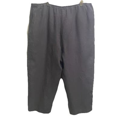 Eileen Fisher Linen Pants Womens 2XL Cropped Wide Leg Zip Side Coastal Beachy - Thumbnail 2