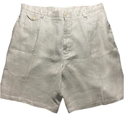 Nautica Shorts Mens Size 38 Beige 100% Linen Pleated Bermuda Cabin Short
