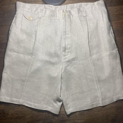 Nautica Shorts Mens Size 38 Beige 100% Linen Pleated Bermuda Cabin Short - Thumbnail 3