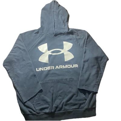 Under Armour Hoodie Mens Large Black UA Rival Fleece Big Logo Loose Fit Pullover - Thumbnail 2
