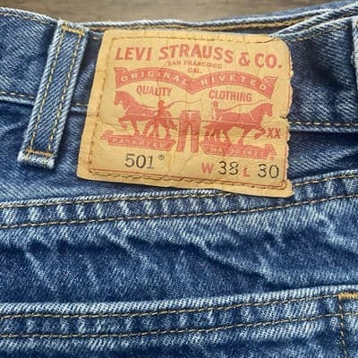 Levis Jeans Button Fly Blue 501 Jeans Mens Straight Leg Size 38x30 - Thumbnail 4