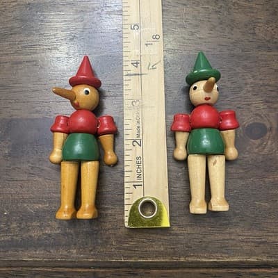 Italian 1950 Pinocchio Wooden Figurine Set of5 Handcrafted Lathe Turned Folk Art - Thumbnail 7
