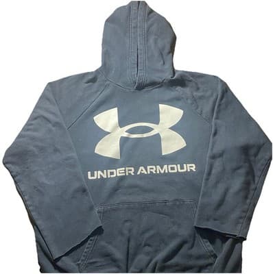 Under Armour Hoodie Mens Large Black UA Rival Fleece Big Logo Loose Fit Pullover