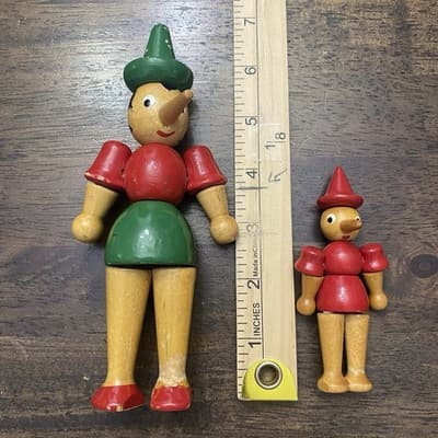 Italian 1950 Pinocchio Wooden Figurine Set of5 Handcrafted Lathe Turned Folk Art - Thumbnail 4