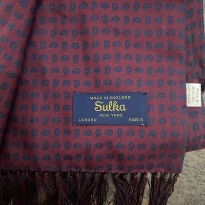 Sulka Vintage Luxury Mens Fine Silk Overcoat Scarf Made In England - Thumbnail 4