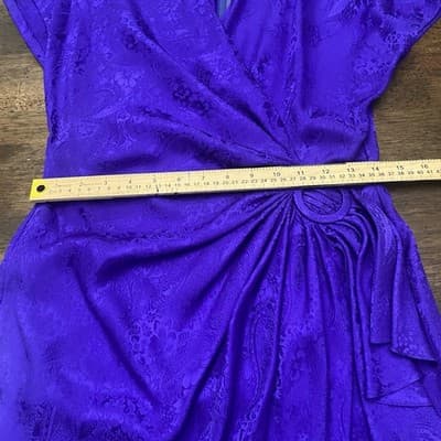 Pat Argenti Silk Embossed Print Dress in DEEP PURPLE Sz6P Shoulder Pads 80s - Thumbnail 6