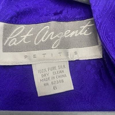 Pat Argenti Silk Embossed Print Dress in DEEP PURPLE Sz6P Shoulder Pads 80s - Thumbnail 7