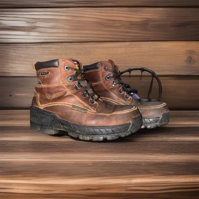 Heavy Duty Thrashed Waterproof Leather Lug Sole Work Boots Sz 9.5 - Thumbnail 4