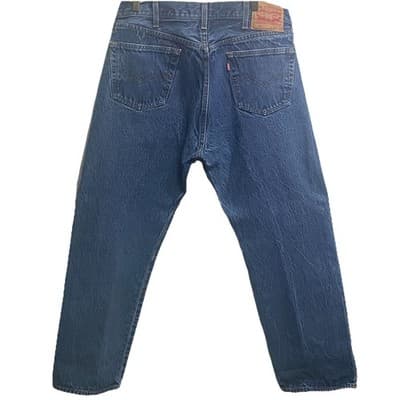 Levis Jeans Button Fly Blue 501 Jeans Mens Straight Leg Size 38x30 - Thumbnail 2