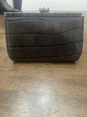 Cole Hahn Marissa Croco Embossed Leather Kiss Lock Wallet Gray - Thumbnail 2
