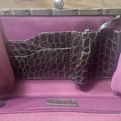 Cole Hahn Marissa Croco Embossed Leather Kiss Lock Wallet Gray - Thumbnail 9