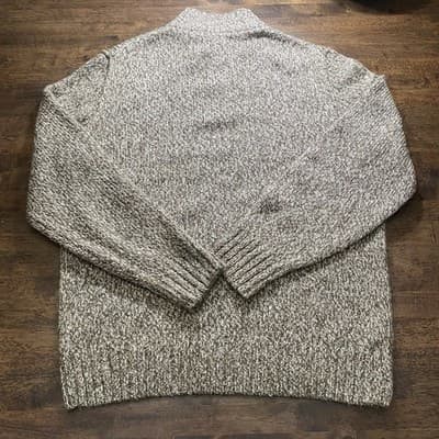 Mens Henley Sweater XL Brown Mock Neck Chunky Knit Classic Preppy - Thumbnail 2