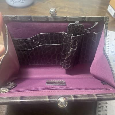 Cole Hahn Marissa Croco Embossed Leather Kiss Lock Wallet Gray - Thumbnail 10
