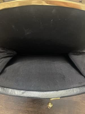 Vintage Black Leather Kisslock evening Bag Metal Chain Handle Clutch - Thumbnail 6
