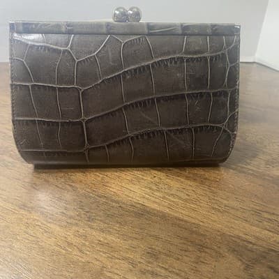 Cole Hahn Marissa Croco Embossed Leather Kiss Lock Wallet Gray - Thumbnail 3
