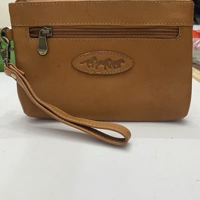 Vintage Leather Wristlet Clutch Purse 3 Horses Logo Western Equestrian - Thumbnail 2