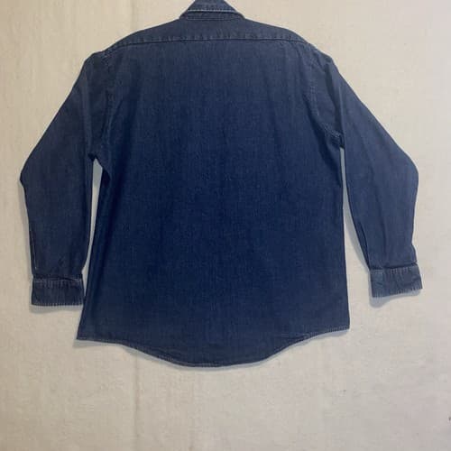 Pearl Snap Western Denim Work Shirt Cowboy Worn spot On left Cuff Mens XL - Thumbnail 2