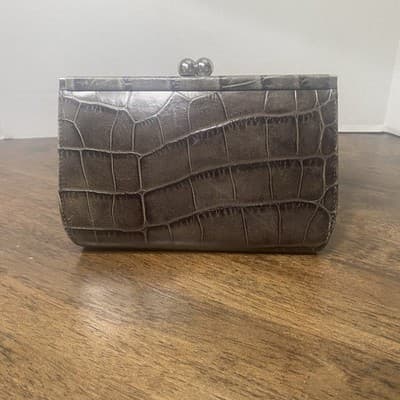 Cole Hahn Marissa Croco Embossed Leather Kiss Lock Wallet Gray - Thumbnail 4