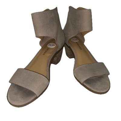 Lucky Brand Block Heel Tan Suede Zipper Sandal Sz 6.5