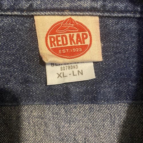 Pearl Snap Western Denim Work Shirt Cowboy Worn spot On left Cuff Mens XL - Thumbnail 5
