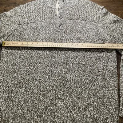 Mens Henley Sweater XL Brown Mock Neck Chunky Knit Classic Preppy - Thumbnail 3