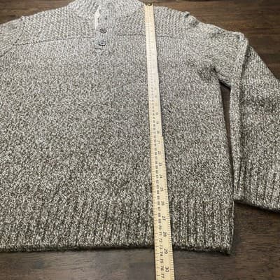 Mens Henley Sweater XL Brown Mock Neck Chunky Knit Classic Preppy - Thumbnail 5