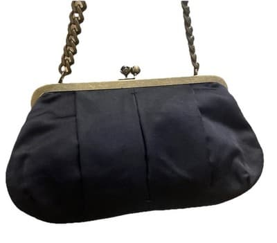 J. Crew Black Pure Silk Kiss Lock Chain Handle Formal Bag. 9”X 4” Strap Drop 8” - Thumbnail 2