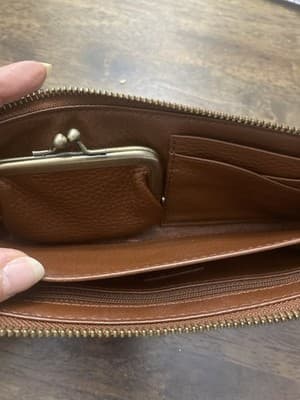 ColeHaan Woven Leather Wrap Around Zip Clutch Wallet Studded Basket Weave Cognac - Thumbnail 5