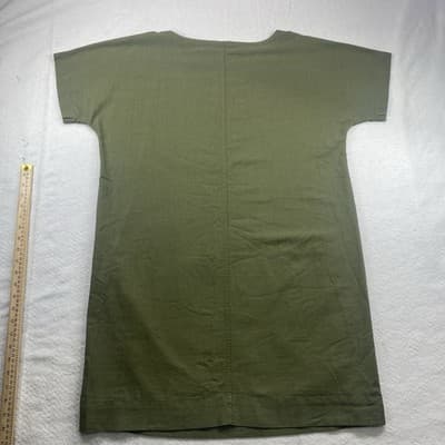Eileen Fisher Linen Olive Green Lagenlook Minimalist Shift Dress - Thumbnail 4