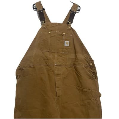 Vintage Carhartt Insulated Canvas Bib Overalls Measures 50x30 Made in USA Tan - Thumbnail 4