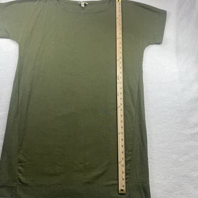 Eileen Fisher Linen Olive Green Lagenlook Minimalist Shift Dress - Thumbnail 5