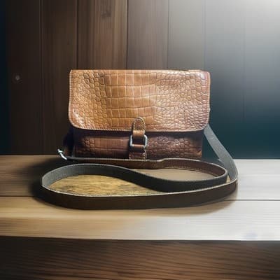 Genuine Embossed Leather Brown Crossbody Purse Bag Classic Boho Hippie