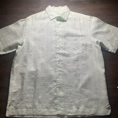 Caribbean Mint Green Linen Button Up Shirt Mens Large Cruise Wear Beach Vaca