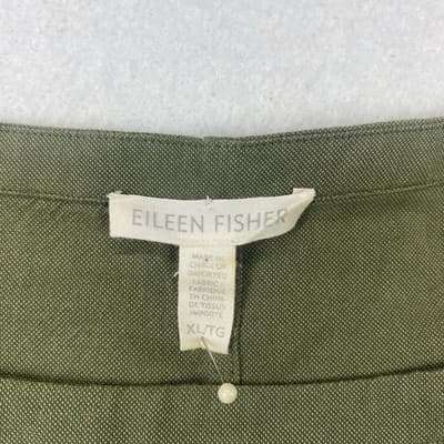 Eileen Fisher Linen Olive Green Lagenlook Minimalist Shift Dress - Thumbnail 6