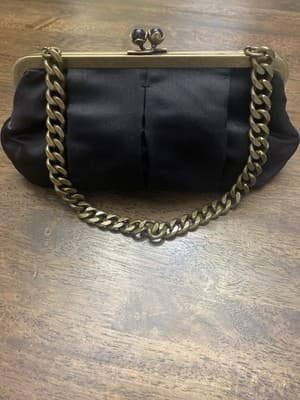 J. Crew Black Pure Silk Kiss Lock Chain Handle Formal Bag. 9”X 4” Strap Drop 8” - Thumbnail 6